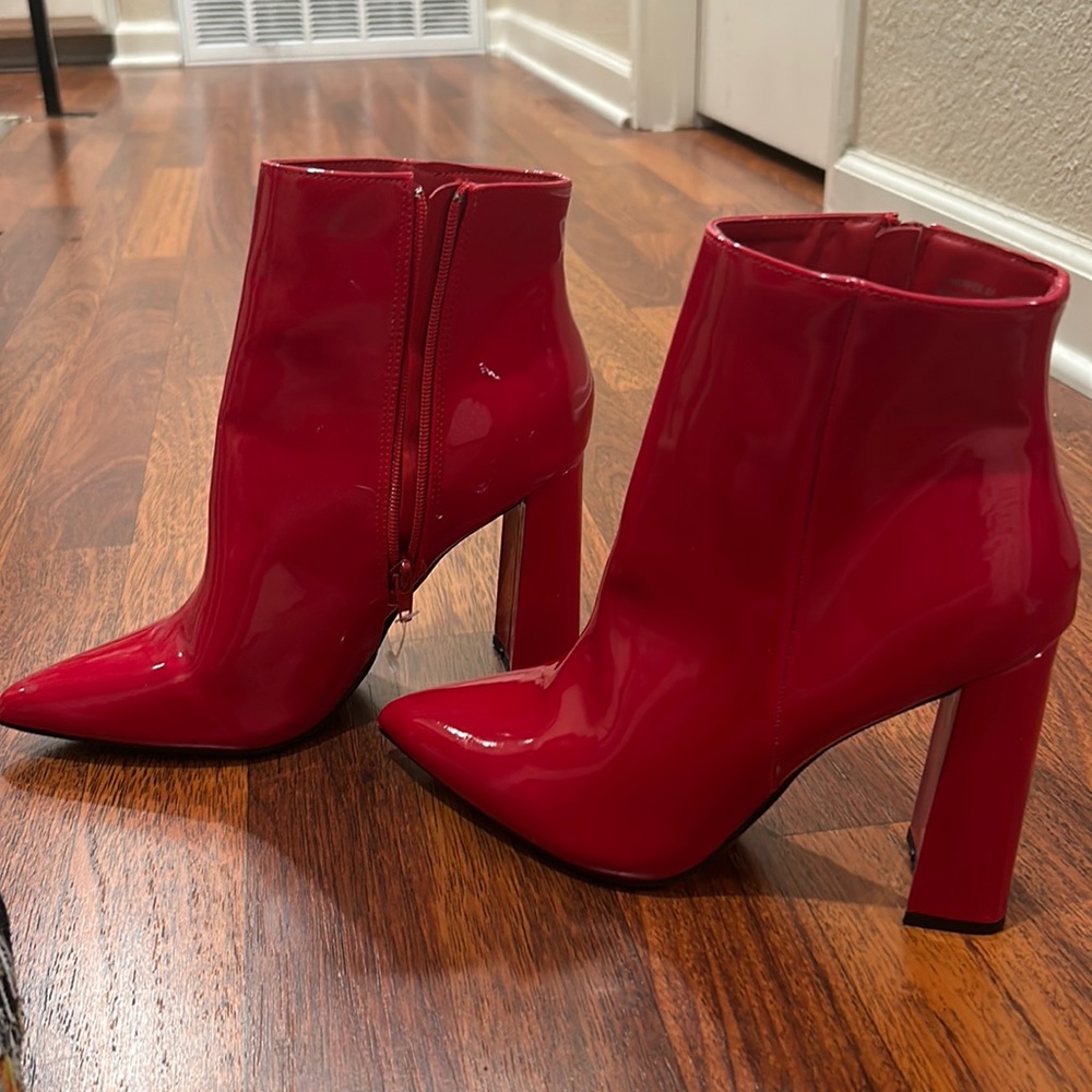 Red patent leather boots